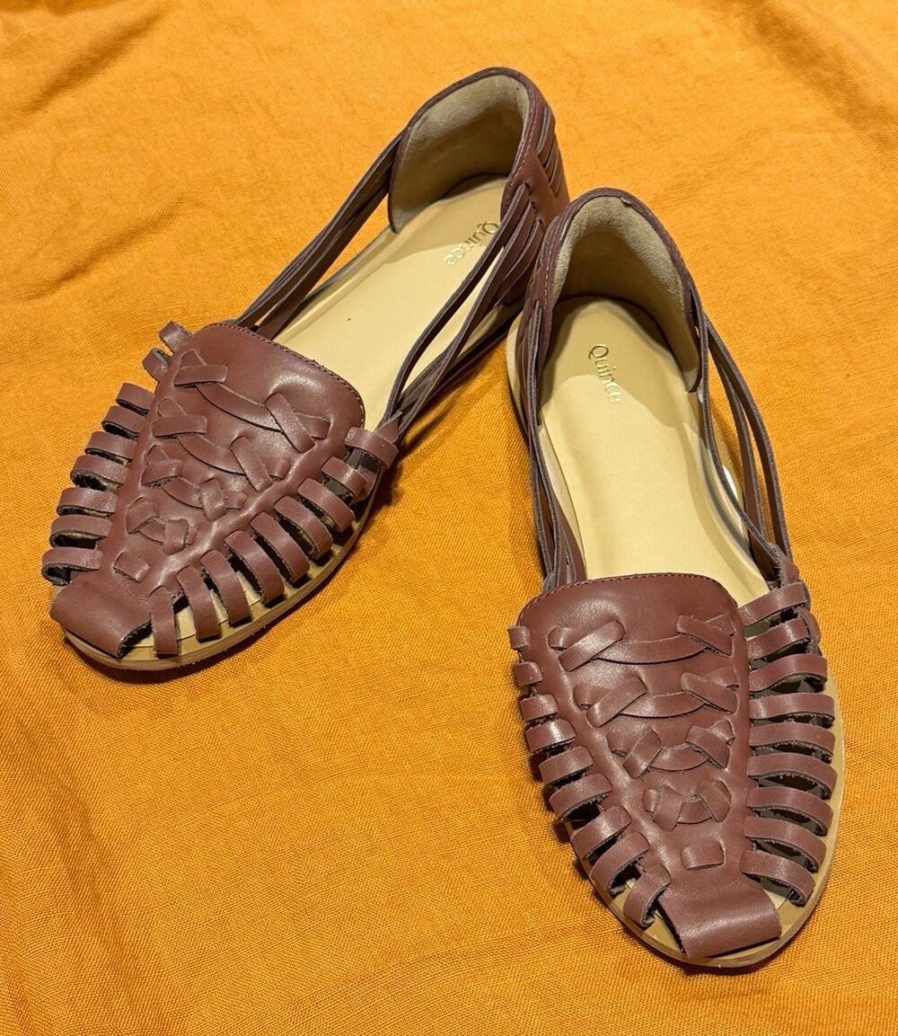 Quince Women’s Brown Brandy Huarache Woven Leather Slip-On Closed Toe Flats Sz 8